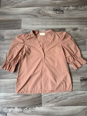 Nation LTD Twyla Renaissance Sleeve V-Neck Blouse in Taupe Size Small
